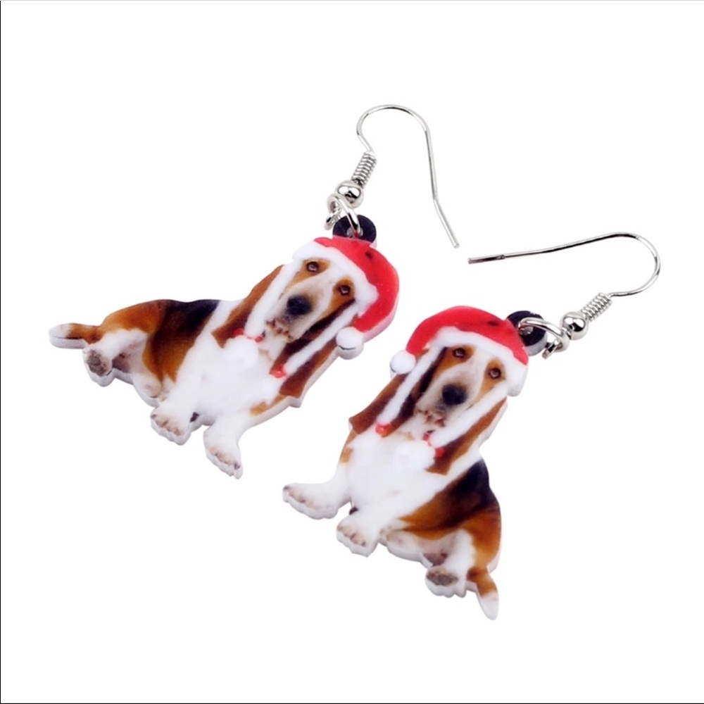 Basset Hound Christmas Acrylic Earrings - Picture 5 of 7